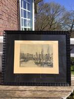 Oude tekening van de Oude Haven in Rotterdam met Laurenskerk, Antiek en Kunst, Kunst | Tekeningen en Foto's, Ophalen of Verzenden