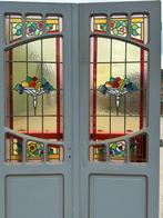 Set Jugendstil glas in lood deuren, 1 set en 4 losse deuren., Ophalen
