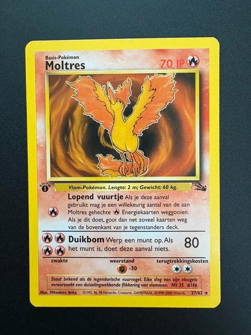 Moltres (First edition) 27/62 Fossil NL NM, Hobby en Vrije tijd, Verzamelkaartspellen | Pokémon, Zo goed als nieuw, Losse kaart