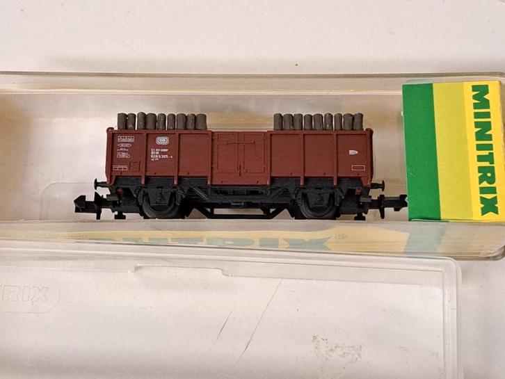 Minitrix goederenwagon met houtlading, art. 13265, Hobby en Vrije tijd, Modeltreinen | N-Spoor, Zo goed als nieuw, Wagon, Gelijkstroom