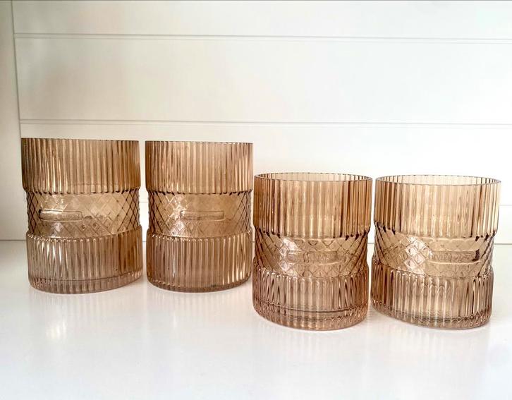 Riviera Maison windlichten bruin glas, Huis en Inrichting, Woonaccessoires | Kandelaars en Kaarsen, Zo goed als nieuw, Minder dan 25 cm