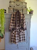 Vintage retro jas ochtendjas duster geblokt bruin oranje, Ophalen of Verzenden, Persoonlijke verzorging