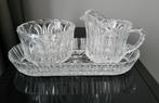 Vintage glazen roomstelletje, melkkannetje + suikerkannetje, Antiek en Kunst, Antiek | Glas en Kristal, Ophalen of Verzenden