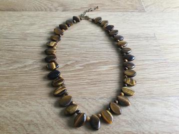 Tijgeroog ketting ovale kralen, lengte 39cm >46 cm. beschikbaar voor biedingen