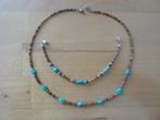 ketting en armband turqoise edelsteen en bruine kralen 46 cm, Bruin, Verzenden, Zo goed als nieuw, Steen of Mineraal
