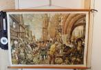 Originele schoolplaat op linnen rol Stad in de Middeleeuwen, Ophalen of Verzenden, Geschiedenis