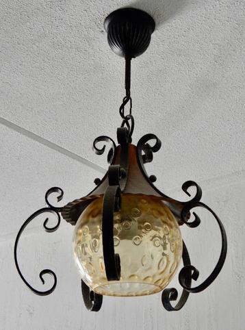 vintage hanglamp plafondlamp hallamp smeedijzer glas Retro beschikbaar voor biedingen