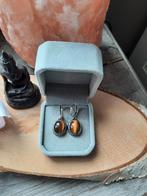 Sierlijke zilveren tijgeroog oorbellen te koop, Ophalen of Verzenden, Nieuw, Bruin, Zilver