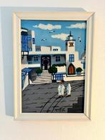 Kleurrijk schilderij Sidi Bou Said Tunesie, Antiek en Kunst, Ophalen of Verzenden