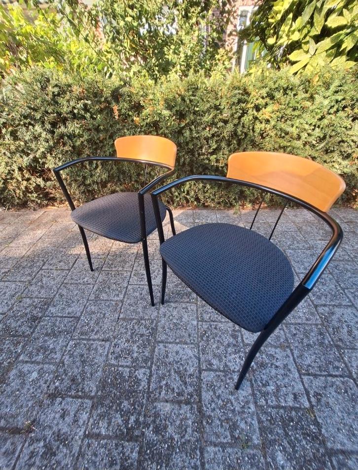 4x Vintage Italiaanse Design Stoelen Effazeta, Huis en Inrichting, Stoelen, Zo goed als nieuw, Vier, Hout, Metaal, Stof, Blauw