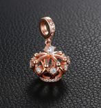 Roze Gouden S925 Kroon Hanger - 18K Rose Gold Plated., Verzenden, Nieuw, 17 tot 18, Roze