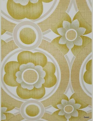 14014 geel 70s bloemen groovy vintage  retro behang swiet beschikbaar voor biedingen