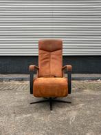 Cognac bruine elektrische relax fauteuil op accu Large model, Ophalen, Gebruikt, Minder dan 75 cm, Nvt