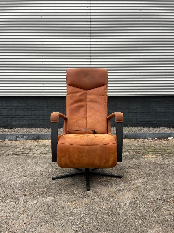 Cognac bruine elektrische relax fauteuil op accu Large model, Huis en Inrichting, Fauteuils, Gebruikt, 50 tot 75 cm, Minder dan 75 cm