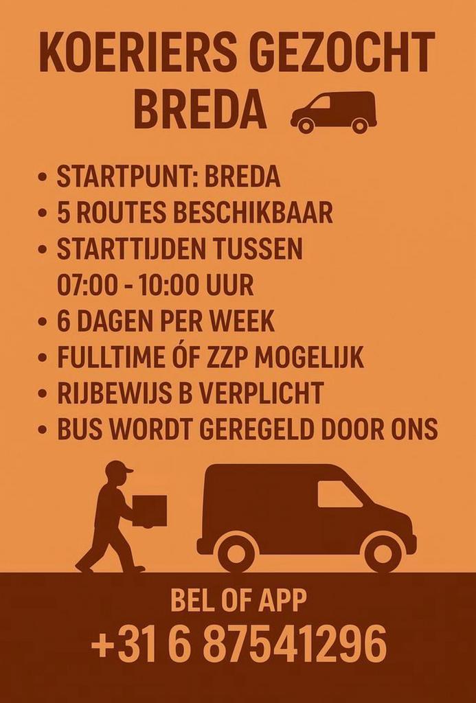 Koeriers gezocht – Breda, Vacatures, Vacatures | Chauffeurs, Overige niveaus, Starter, 33 - 40 uur
