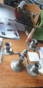 Tinnen 3armige kandelaar, Antiek en Kunst, Antiek | Kandelaars, Ophalen of Verzenden, Overige materialen