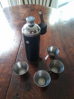 Minithermos in inox en zwart leder met 4 bekertjes, Caravans en Kamperen, Ophalen of Verzenden