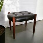 Vintage Deens design Kruk Footstool Voetenbank leer teak, Minder dan 50 cm, 50 tot 75 cm, Hout, Ophalen of Verzenden