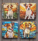 Jack Russell Glas in Lood onderzetters met houder, Huis en Inrichting, Ophalen of Verzenden, Nieuw, Glas of Kopje