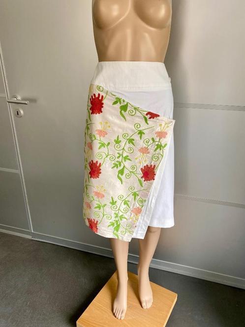 H483 Stroke maat 38=M rok rokje wit/beige/groen, Kleding | Dames, Rokken, Zo goed als nieuw, Maat 38/40 (M), Wit, Onder de knie