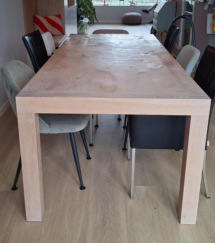 Eikenhouten tafel, 240x100, grof, natuur, €225, Huis en Inrichting, Tafels | Eettafels, Gebruikt, 50 tot 100 cm, 200 cm of meer
