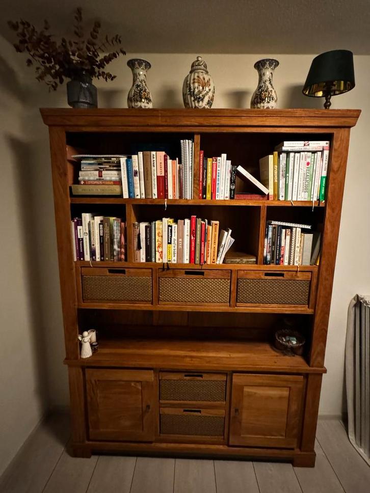 Teak Boekenkast - Twee Delen - 156x32x206 cm, Huis en Inrichting, Kasten | Boekenkasten, Gebruikt, 150 tot 200 cm, 200 cm of meer