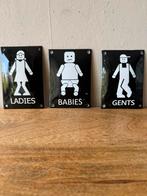 3 Mooie emaille bordjes gents, ladies en babies, Antiek en Kunst, Antiek | Emaille, Verzenden