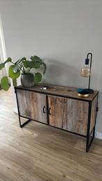 Industriële steigerhouten dressoir met stalen frame!, Ophalen, Gebruikt, 100 tot 150 cm, 25 tot 50 cm