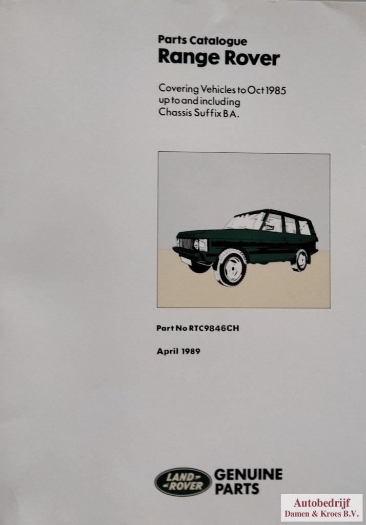 Land Rover Range Rover Parts Catalogue RTC9846CH, Auto diversen, Handleidingen en Instructieboekjes, Ophalen of Verzenden