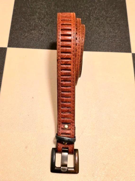 Vintage 80s Leather Belt Riem - YV7372, Kleding | Dames, Riemen en Ceinturen, Gedragen, Tailleriem, 100 cm of meer, 3 tot 5 cm