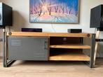 Tv meubel industrieel massief acaciahout en grijs staal, Ophalen, 100 tot 150 cm, Zo goed als nieuw, Minder dan 100 cm