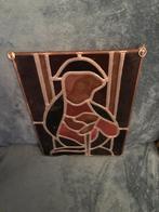 Antiek glas in lood raam met een ketting om op te hangen, Ophalen of Verzenden, Gebruikt