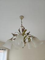 Hanglamp met 5 armen en glazen lampenkappen, Gebruikt, 50 tot 75 cm, Ophalen, Glas