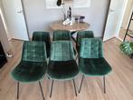 6 groene velvet eetkamerstoelen, Ophalen, Overige kleuren, Zo goed als nieuw, Metaal
