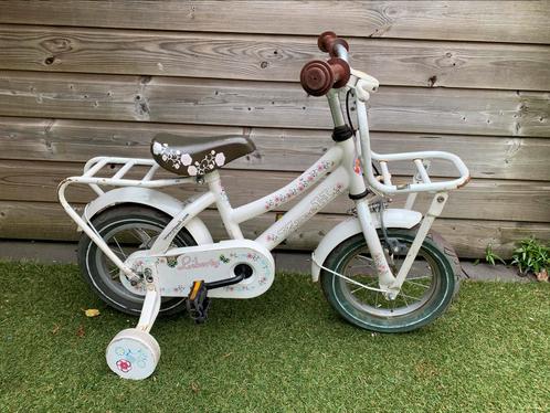 Kinderfietsje 12-14 inch - meisjes - met zijwieltjes, Fietsen en Brommers, Fietsen | Kinderfietsjes, Zo goed als nieuw, Minder dan 16 inch