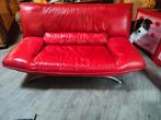 Rood leren banken setje, Huis en Inrichting, Ophalen, Rood, Gebruikt, 150 tot 200 cm