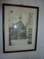 oude tekening in lijst protestante kerk geldrop, Antiek en Kunst, Curiosa en Brocante, Ophalen of Verzenden