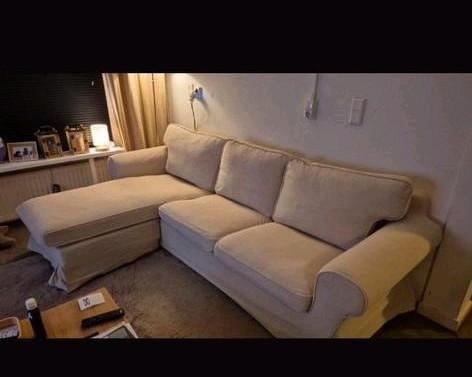 Ikea ektorp hoekbank beige, Huis en Inrichting, Banken | Complete zithoeken, Gebruikt, Ophalen