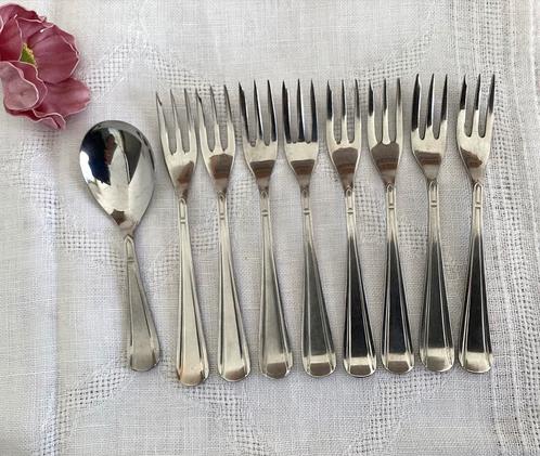 8x Gebaksvorkje en 1x suikerschep G Sola Z model 640, Antiek en Kunst, Antiek | Bestek, Verzenden