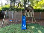 Speeltoestel hout met schommel, glijbaan en touwladder, Kinderen en Baby's, Speelgoed | Buiten | Speeltoestellen, Ophalen, Gebruikt