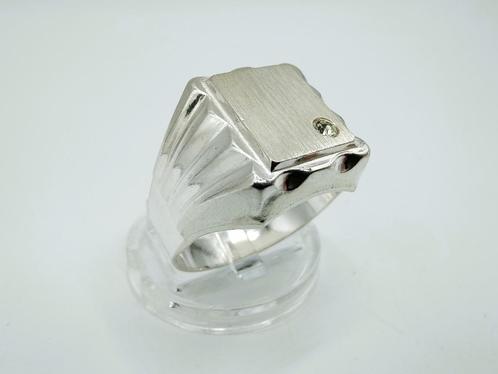 Zilveren heren zegelring met zirkonia, 21.5 mm, Sieraden, Tassen en Uiterlijk, Ringen, Nieuw, Heer, 20 of groter, Zilver, Zilver