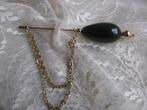 Vintage Goud Kleurige Speld / Broche met Zwarte Steen - 9 cm, Overige materialen, Gebruikt, Verzenden, Goud