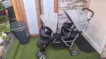 Familidoo tandem tweeling buggy met regenhoes GRIJS beschikbaar voor biedingen