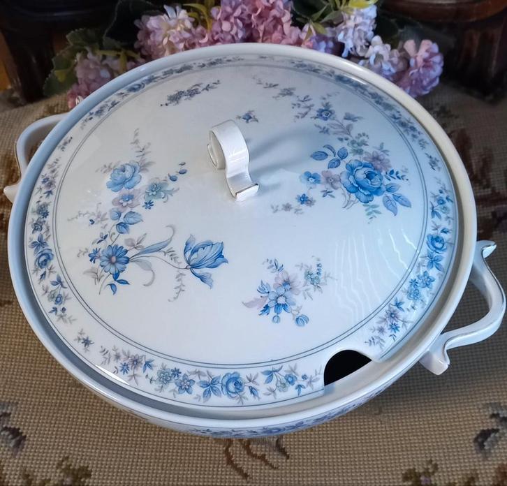 Prachtige brocante soepterrine, blauwe bloemen, krautheim, Antiek en Kunst, Curiosa en Brocante, Ophalen of Verzenden