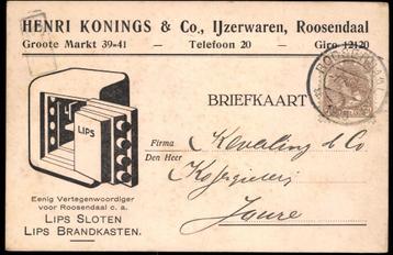 Roosendaal (N.B.), Firmakaartje met reclame Lips Brandkasten beschikbaar voor biedingen