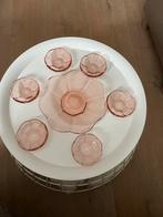 Roze glas bonbon bord met 6 bordjes, Ophalen of Verzenden