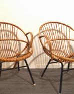 2x Rohe Noordwolde rotan vintage jaren 60 arm fauteuils, Huis en Inrichting, Fauteuils, Ophalen, Gebruikt, -, -