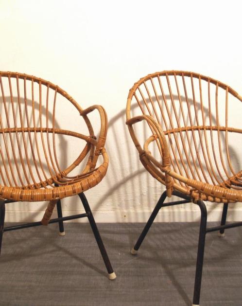 2x Rohe Noordwolde rotan vintage jaren 60 arm fauteuils, Huis en Inrichting, Fauteuils, Gebruikt, Ophalen