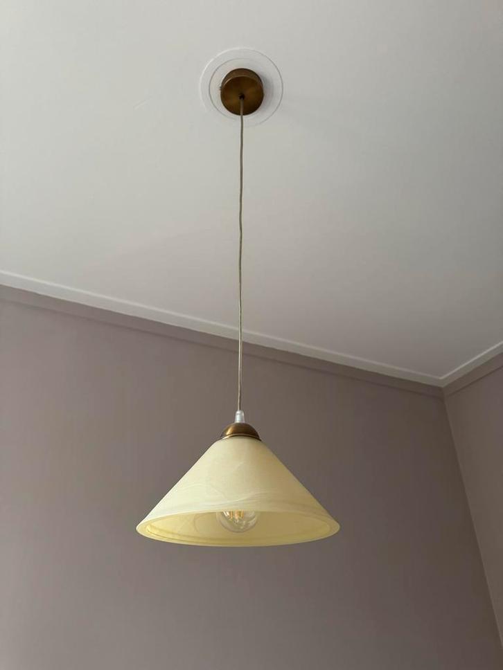 Vintage Hanglamp Melkglas, Huis en Inrichting, Lampen | Hanglampen, Gebruikt, Minder dan 50 cm, Glas, Ophalen of Verzenden