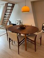 SET: Eettafel & stoelen rond ovaal hout vintage, Huis en Inrichting, Tafels | Eettafels, Ophalen of Verzenden, Zo goed als nieuw